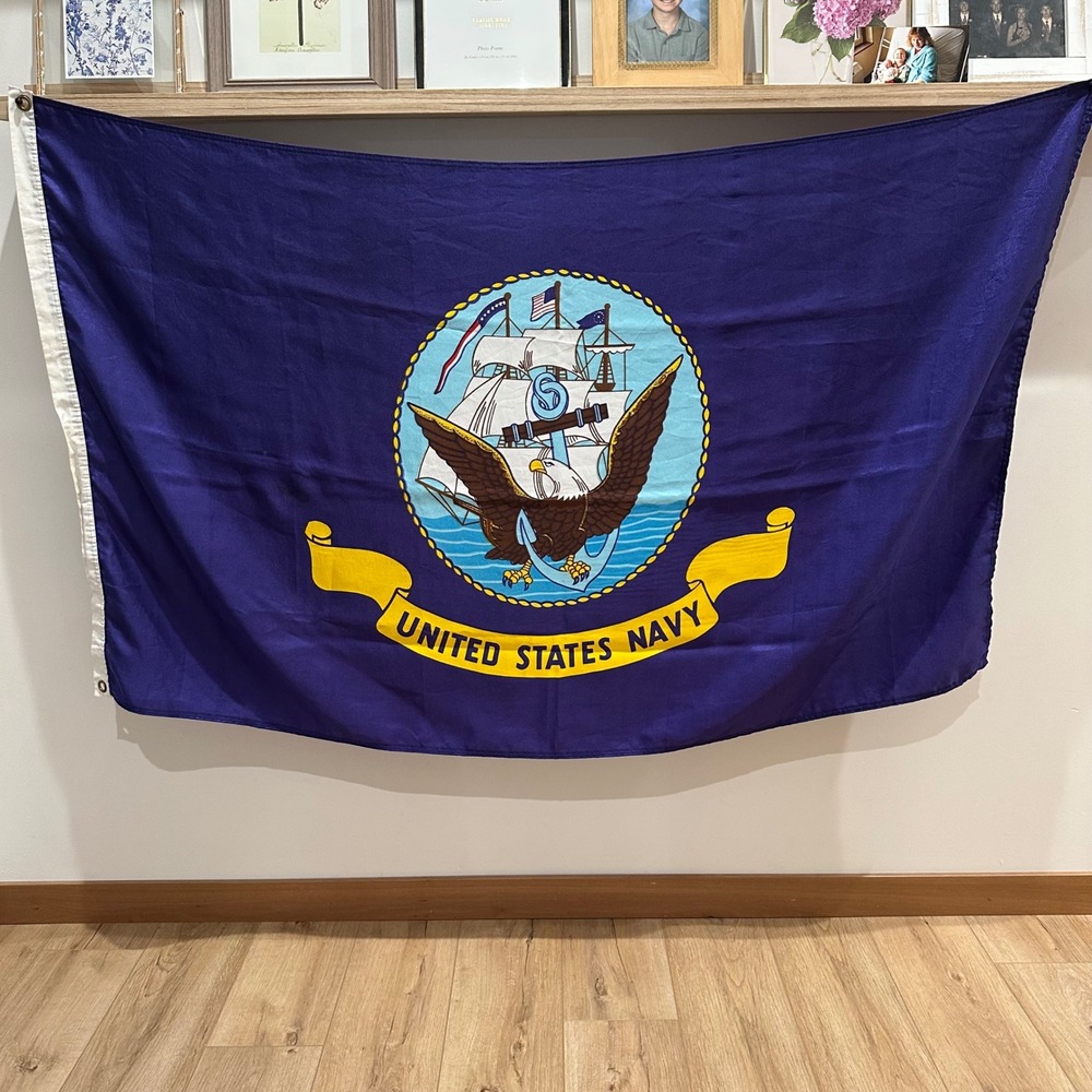 Vintage United States Navy Flag USN Military Banner 35x58 Brass Grommets Blue